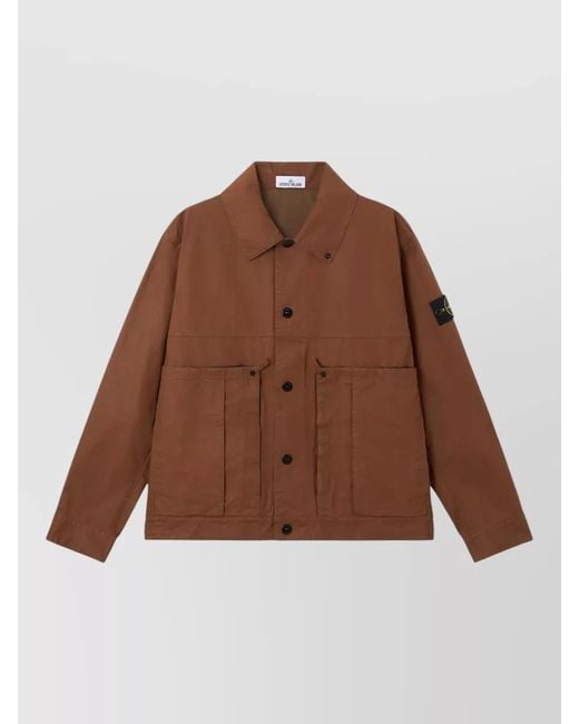 Stone Island Brown Cotton Ripstop Jacket Double Layer Design for men