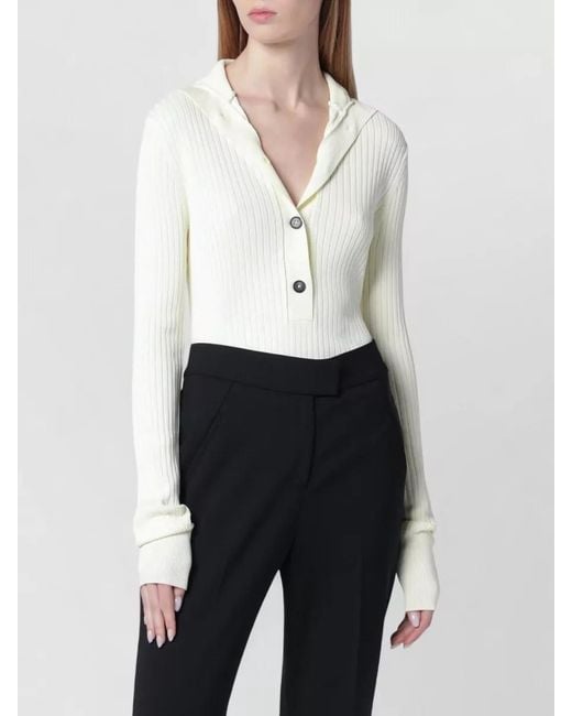 Entire studios White Long Sleeve Ribbed Collared Top