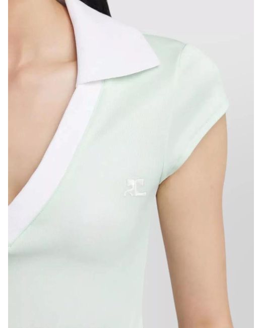 Courreges White Cropped V-Neck Short-Sleeve Polo Top