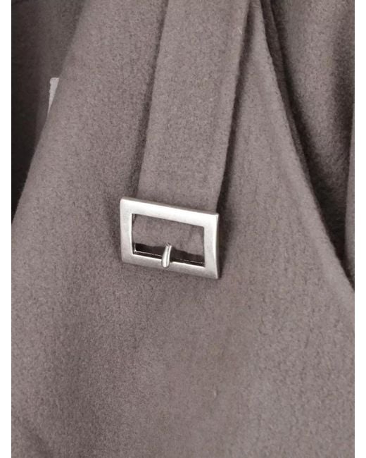 Rick Owens Gray Asymmetric High Collar Coat Belt Buckle