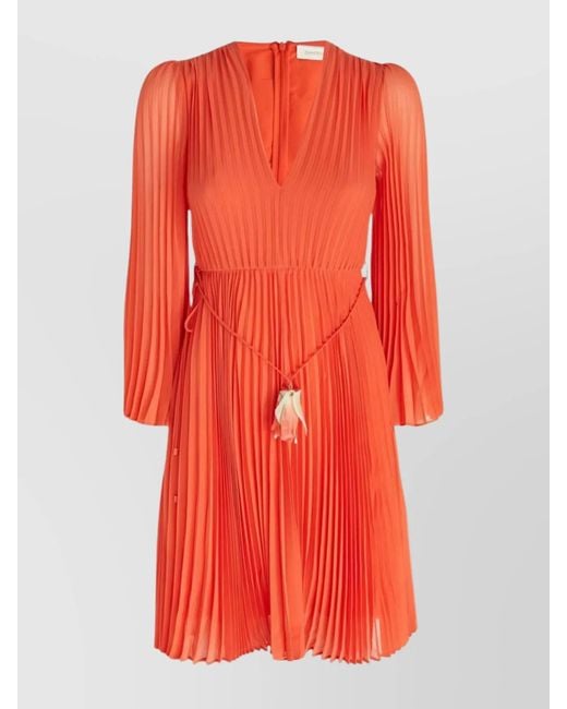 Zimmermann Short Dress With Belted Waist And Flared Sleeves