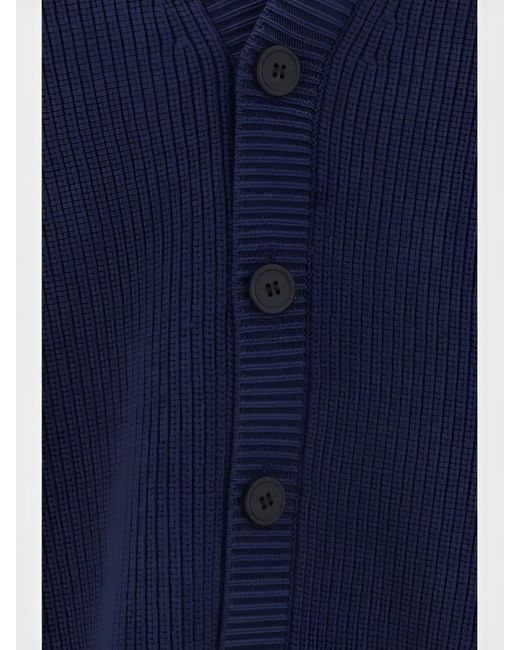 Maison Kitsuné Blue Cotton V-Neck Ribbed Cardigan With Long Sleeves for men