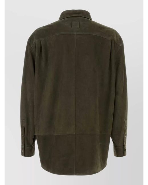 Loewe Green Suede Shirt Jacket Buttoned Cuffs Chest Pockets for men
