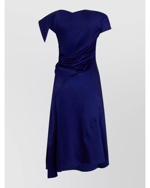 Victoria Beckham Blue Asymmetric One Shoulder Dress Side Knot