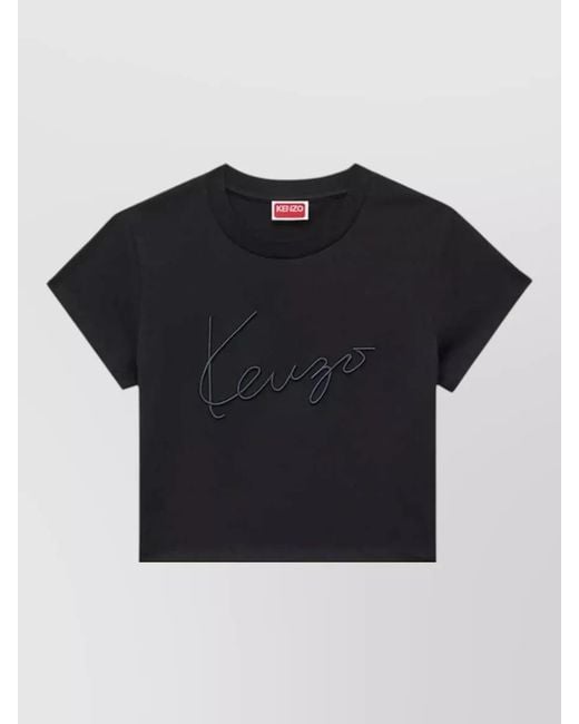 KENZO Blue Signature Cropped T Shirt Short Sleeves