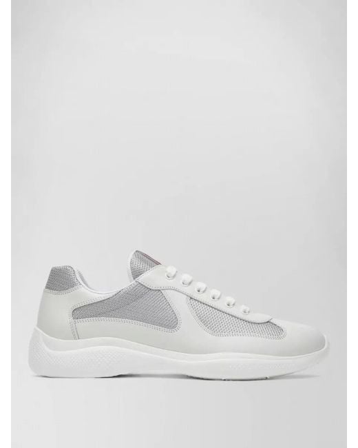 Prada White Mesh Panel Low Sneakers Rubber Sole for men