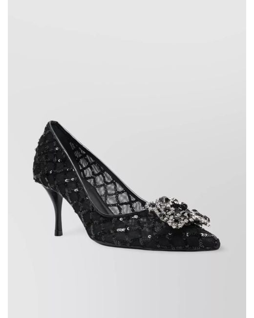 Roger Vivier Black Embellished Mesh Mid Heel Pumps