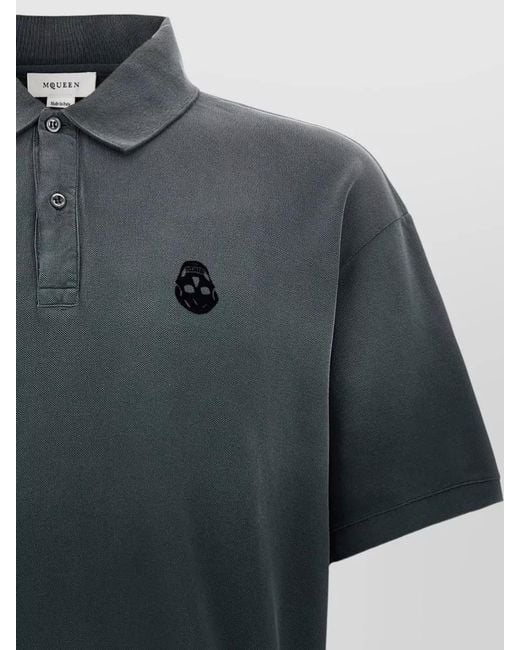 McQueen Gray Skull Motif Polo Shirt Short Sleeves for men