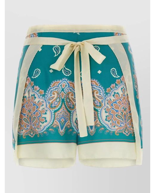 Pinko Blue Merengue Tie Waist Paisley Beach Shorts