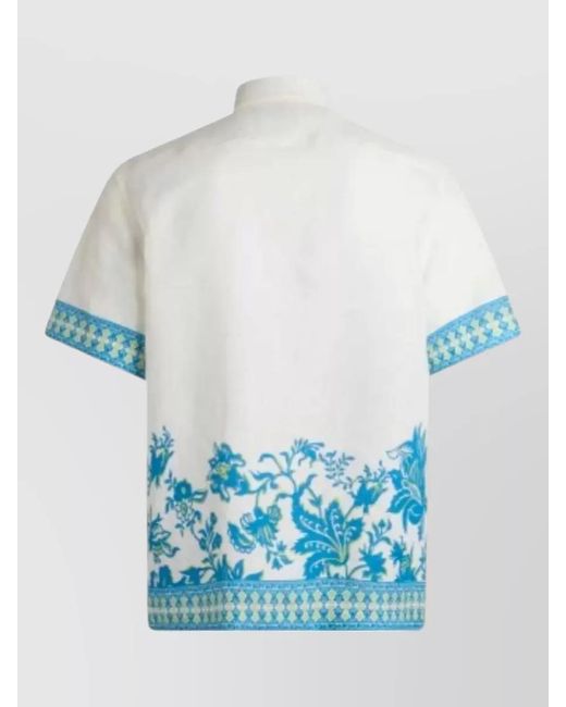 Etro Blue Shirt Pointed Collar Floral Geometric Pattern for men