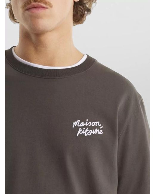 Maison Kitsuné Gray Organic Cotton Logo Print Short Sleeve T-Shirt for men