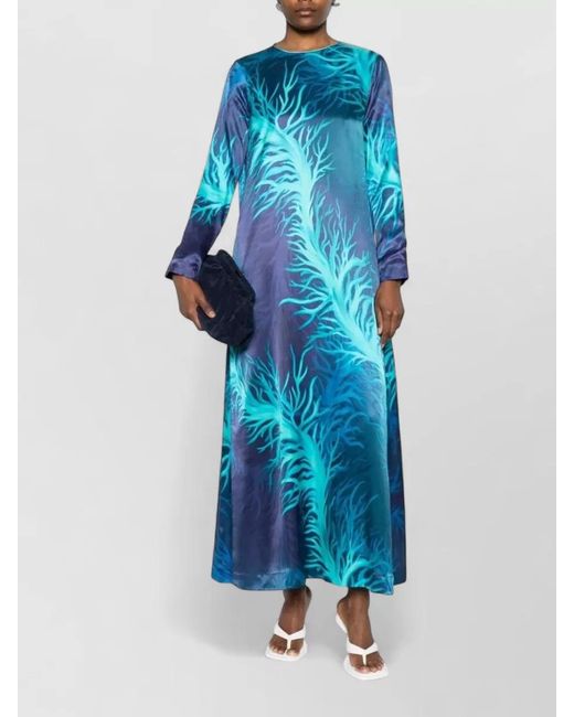 F.R.S For Restless Sleepers Blue Silk Dress Relaxed Fit Long Sleeves