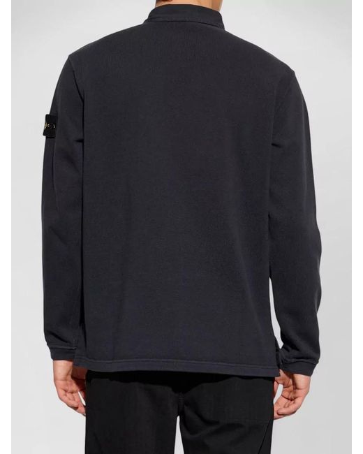 Stone Island Blue Cotton Long-Sleeve Polo Shirt for men