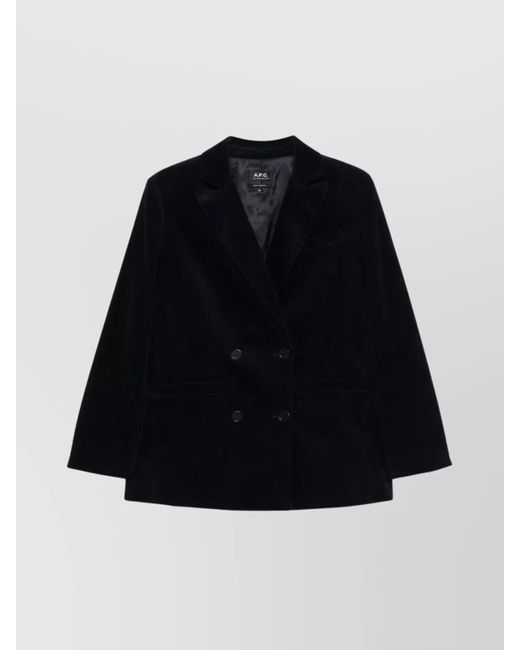 A.P.C. Black Corduroy Double-Breasted Suit Notched Lapels