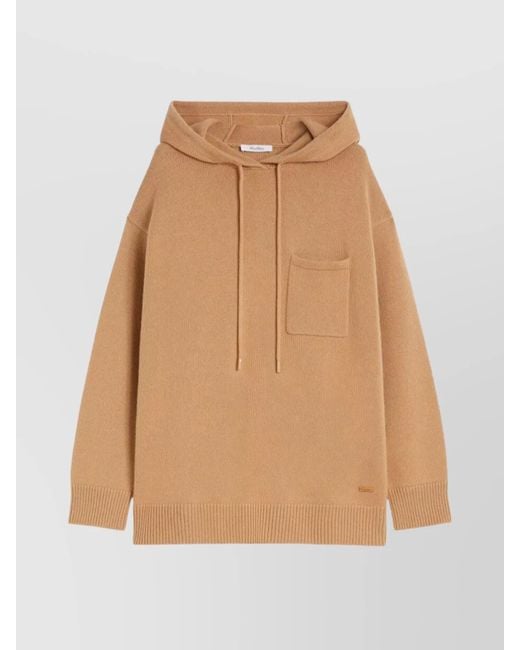 Max Mara Natural Cashmere Wool Hooded Ribbed Jumper