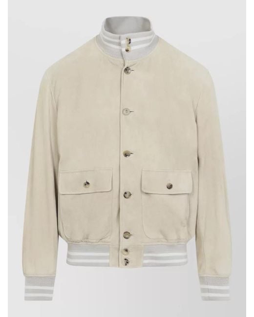 Ralph Lauren Natural Suede Bomber Jacket Varsity Design for men