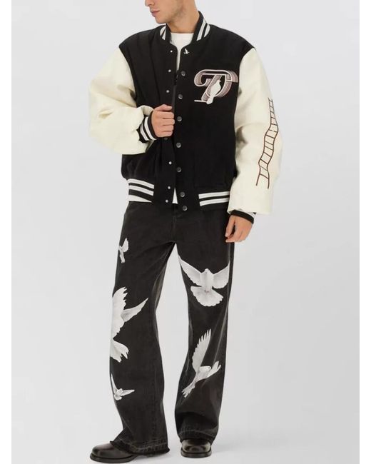 3.PARADIS Black Logo Jacket Contrast Sleeves Wide Fit for men