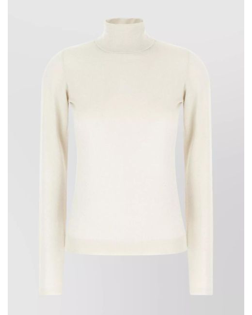Brunello Cucinelli White Turtleneck Cashmere Blend Sweater With Lurex Threads