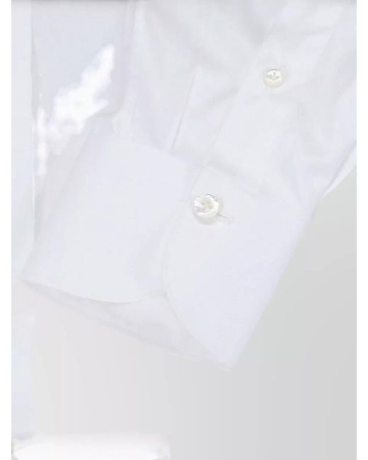 Finamore 1925 White Button Down Collar Long Sleeve Shirt for men