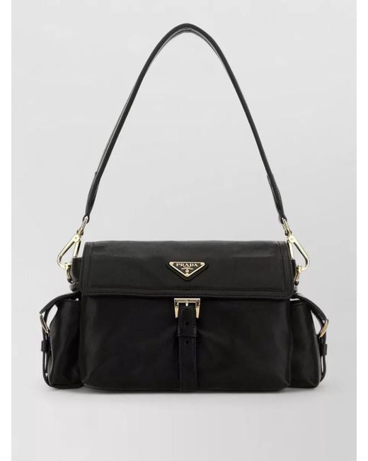Prada Black Explore Nappa Leather Shoulder Bag Buckle Hardware