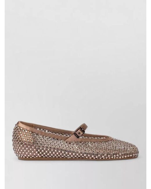 Le Silla Brown Ballerina Gilda Satin Stocking Crystal Flats