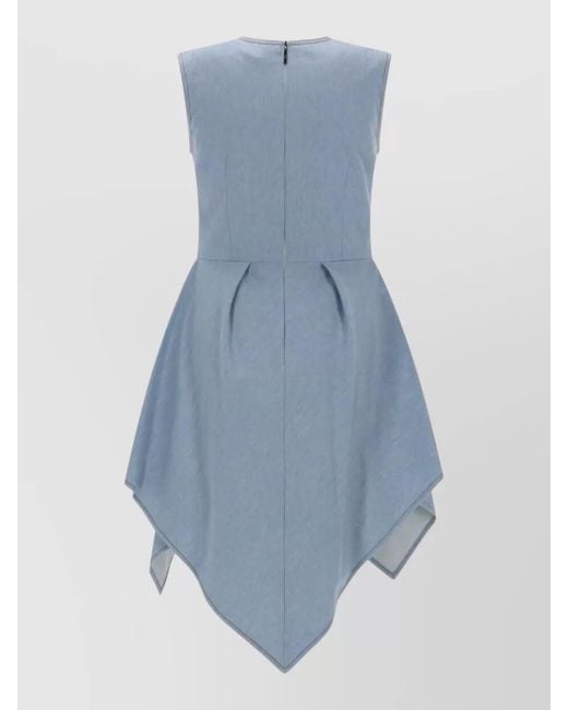 MSGM Blue Sleeveless Dress Asymmetric Hem Seam Detailing