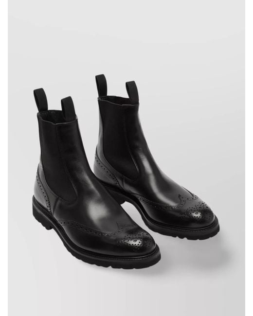 Tricker's Black Leather Brogue Country Boots for men