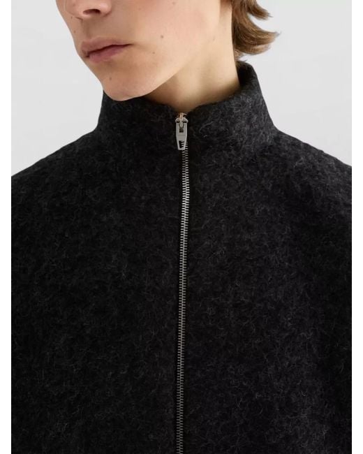 Jil Sander Black High Collar Crewneck Jacket Nylon Silk for men