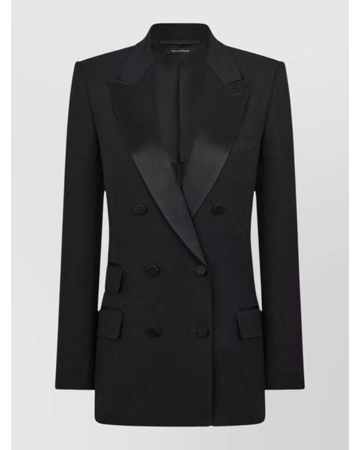 Tom Ford Black Tailored Double Breasted Formal Jacket Satin Lapel