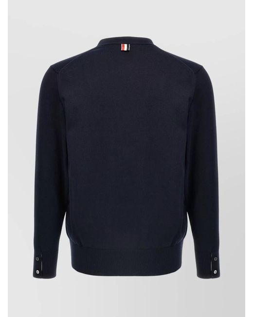 Thom Browne Blue Cotton Fine-Knit V-Neck Cardigan for men