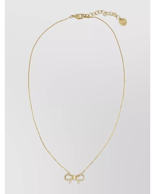 Ferragamo White Chain Necklace Adjustable Length Bow Pendant Stones