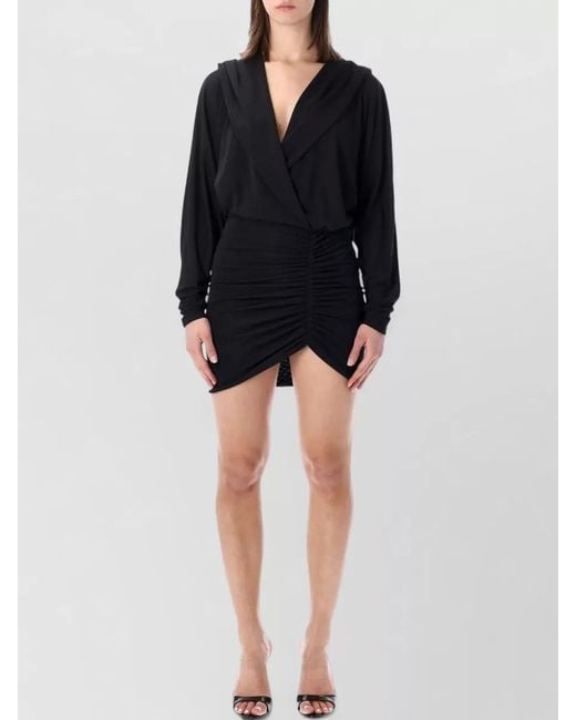 ANDAMANE Black Hooded Ruched Mini Dress