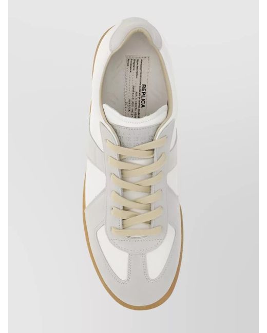 Maison Margiela White Calf Leather Paneled Low-Top Sneakers for men