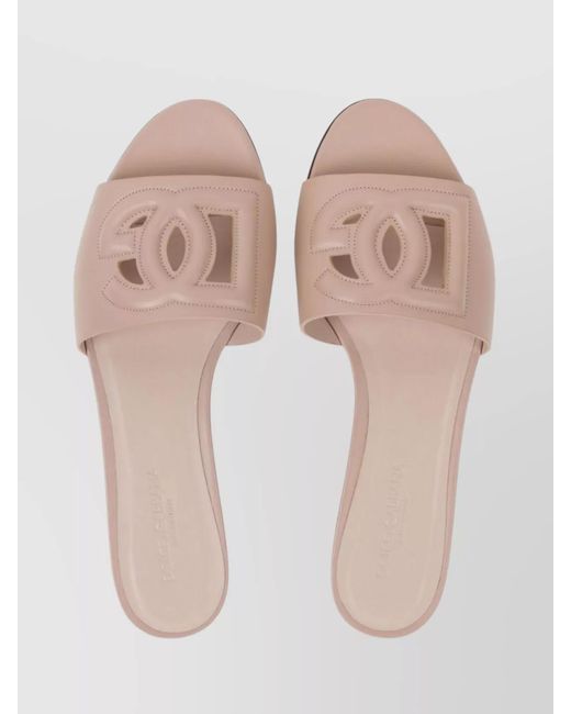 Dolce & Gabbana Multicolor Logo Leather Flat Sandals