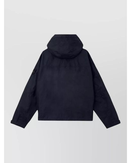 Stone Island Blue Hooded Technical Jacket Adjustable Cuffs Pockets for men