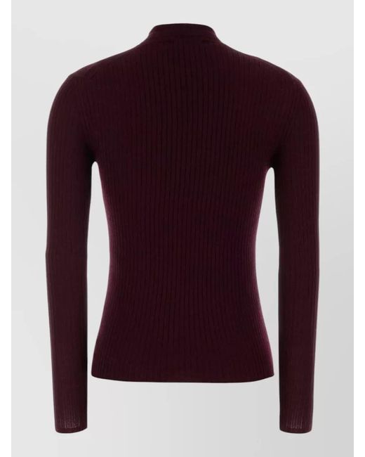 Jil Sander Purple Wool Blend Sweater Fitted Silhouette Mock Neck