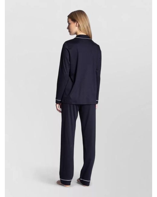 Calida Blue Pyjama Set Contrast Piping Elastic Waistband