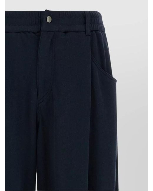 Brunello Cucinelli Blue Silk Cotton Relaxed Trousers Curved Leg