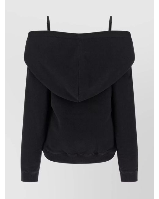 MM6 by Maison Margiela Black Cotton Off-Shoulder Hoodie