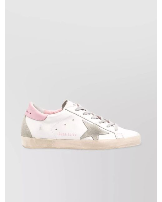 Golden Goose Deluxe Brand White Distressed Lace-Up Trainers With Signature Star Patch