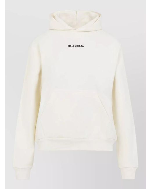 Balenciaga White Medium Fit Cotton Fleece Hooded Sweatshirt