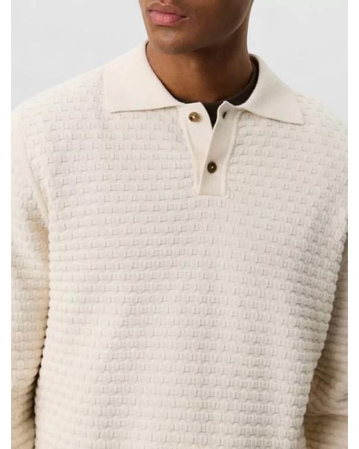 Les Deux Natural Polo Collar Textured Knit Short Sleeve Sweater for men