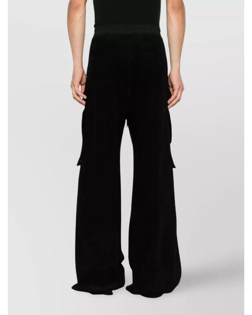 Rick Owens Black Cotton Linen Wide-Leg Cargo Trousers for men