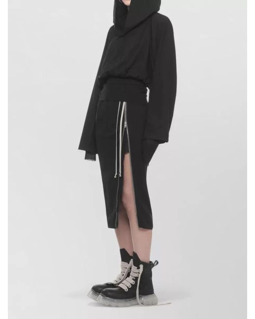 Rick Owens Black Cotton Cropped Hooded Sweatshirt