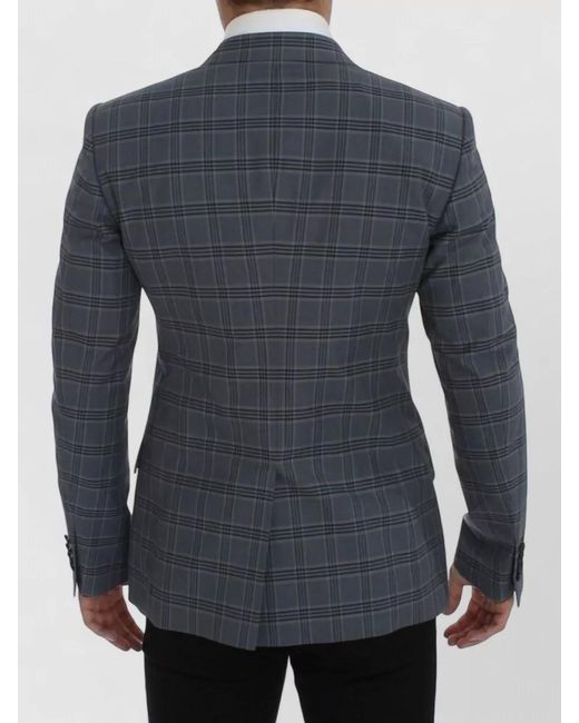 Dolce & Gabbana Blue Checked Slim-Fit Single-Breasted Blazer for men