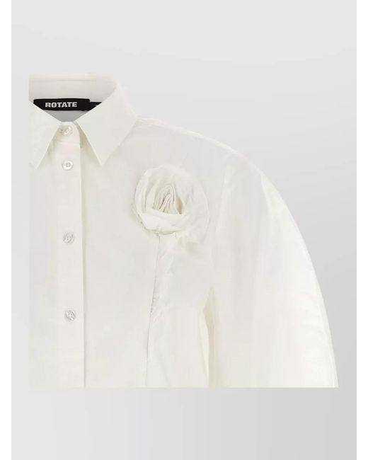 ROTATE BIRGER CHRISTENSEN White Shirt Featuring 3D Floral Accents Design