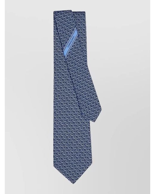 Ferragamo Blue Silk Tie Gancini Circle Pattern for men