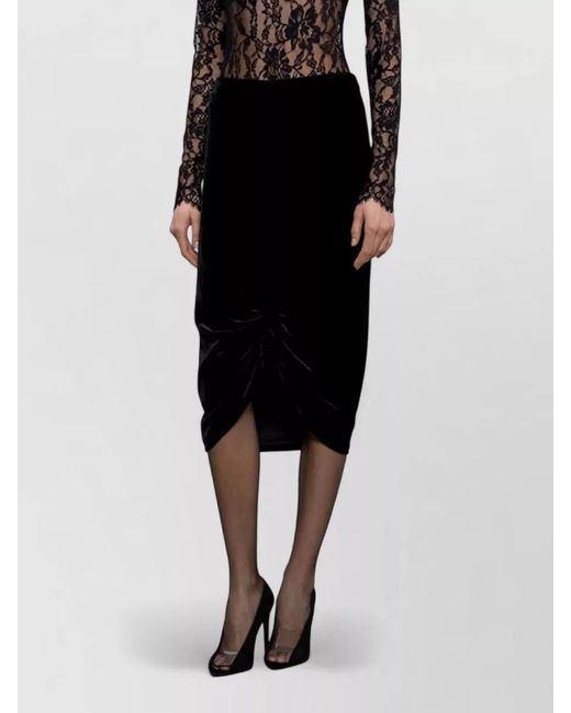 Valentino Black High Waist Velvet Midi Skirt Ruched