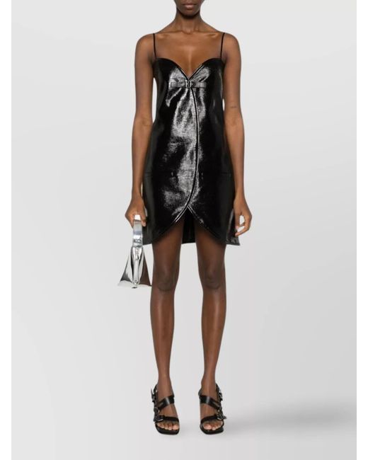 Courreges Black Knee-Length Crinkled Sweetheart-Neck Spaghetti-Strap Dress