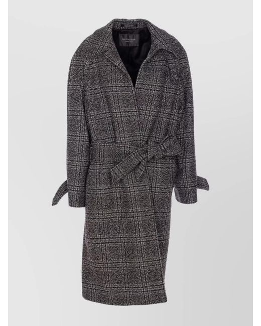 Balenciaga Gray Wool Checked Belted Single-Breasted Coat